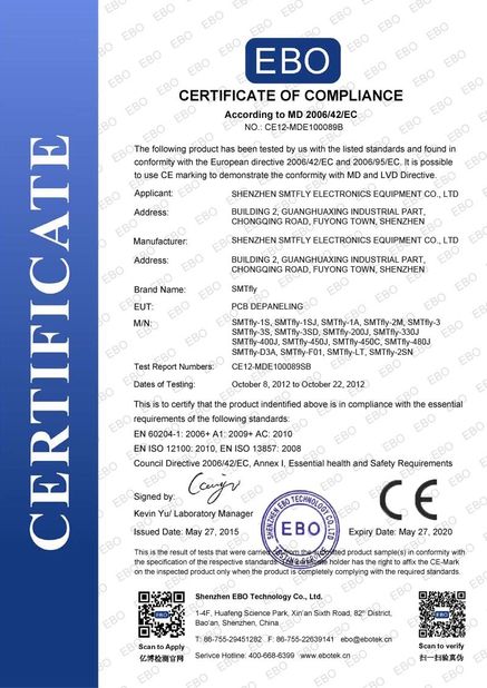 Chine Shenzhen SMTfly Electronic Equipment Manufactory Limited certifications