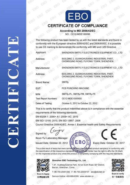 Chine Shenzhen SMTfly Electronic Equipment Manufactory Limited certifications