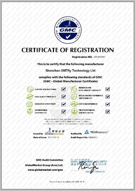 Chine Shenzhen SMTfly Electronic Equipment Manufactory Limited certifications